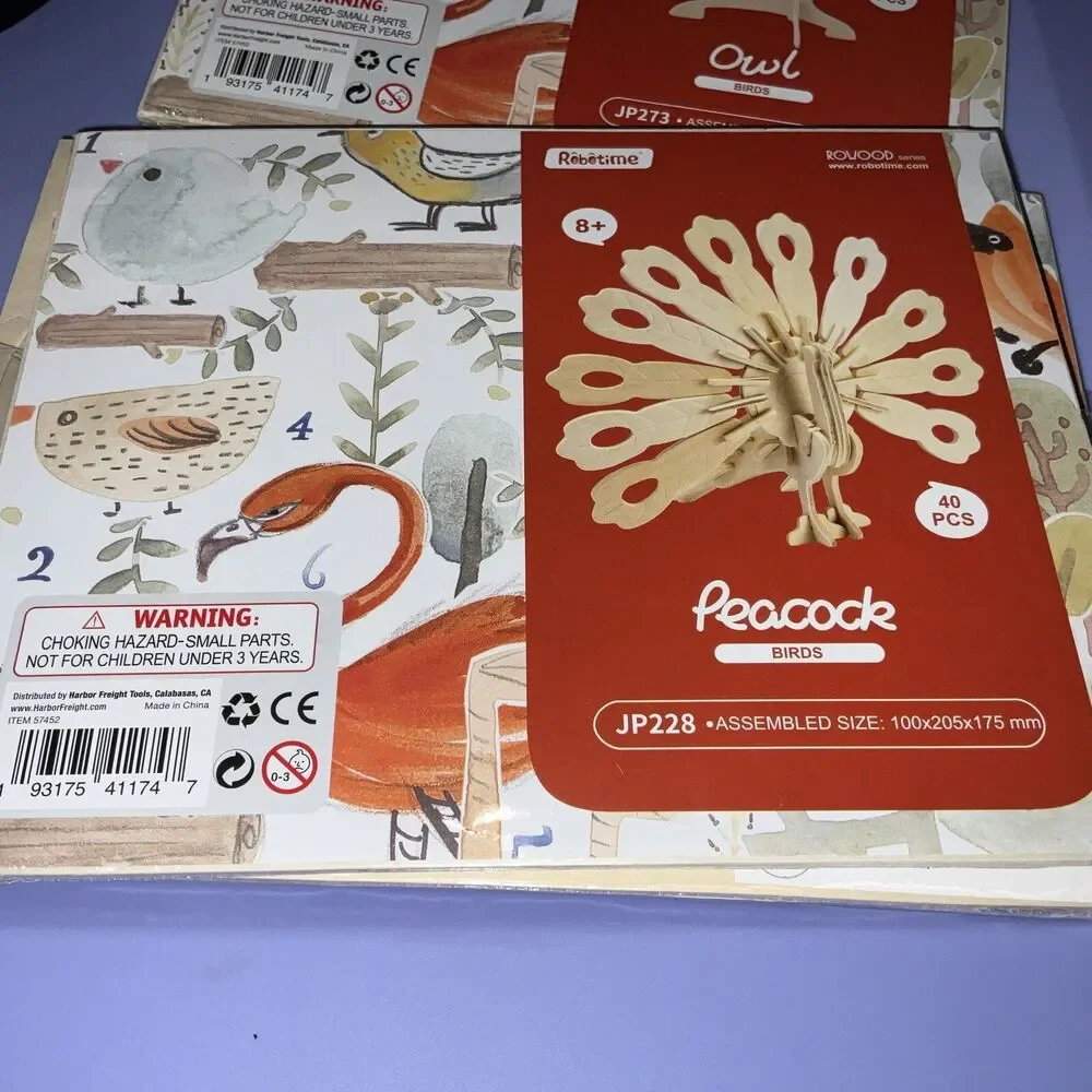 Owl 🦉 & Peacock 🦚 Robotime 3D Wooden Puzzles Lot of 2 BRAND NEW Paintable 🖌️